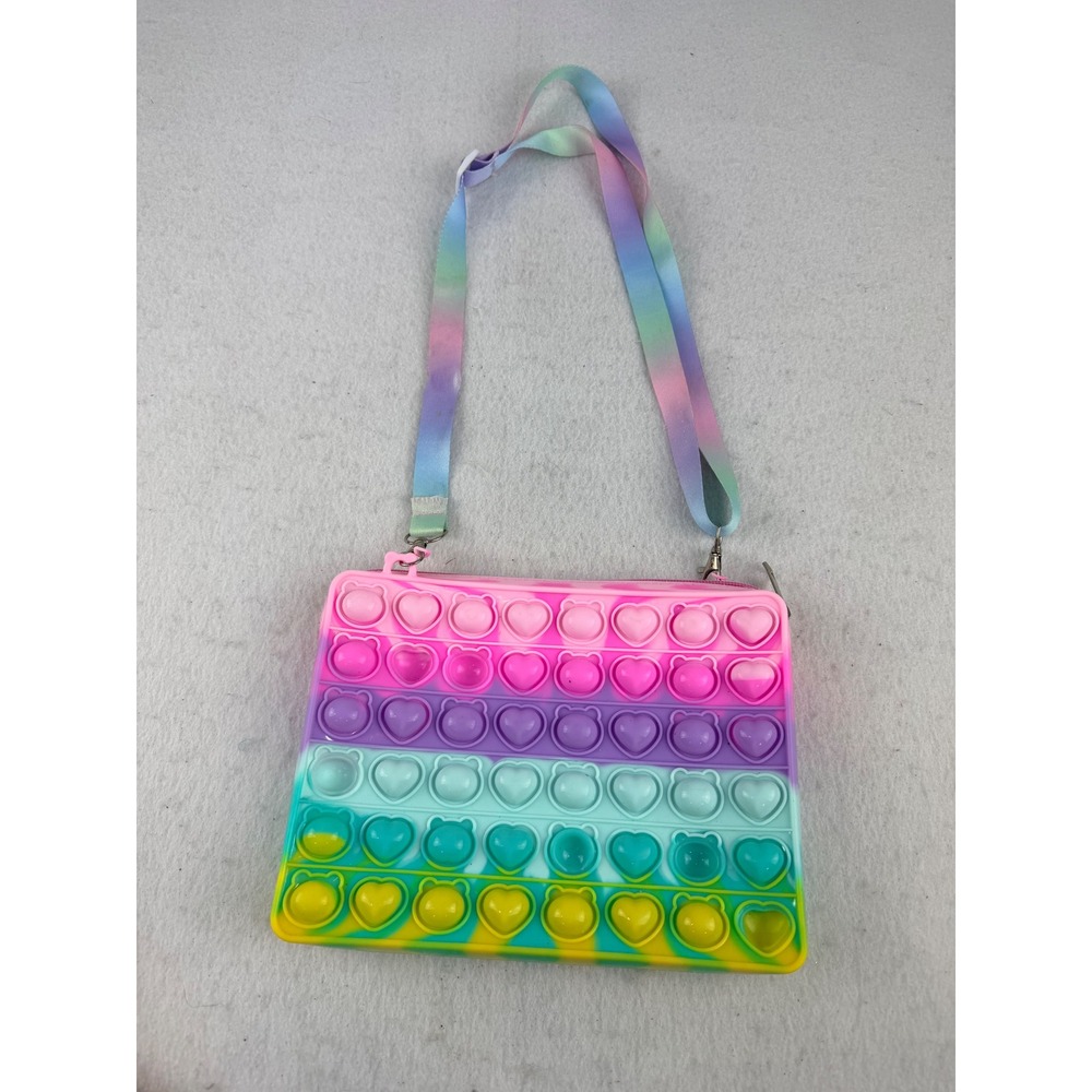 Rainbow Pop It Fidget Crossbody Purse Heart Bear Bubble Silicone Bag Kids